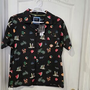 Reverse‎ Threads Shirt Mens XL Black NWT Beach Surf Summer festive Button Up